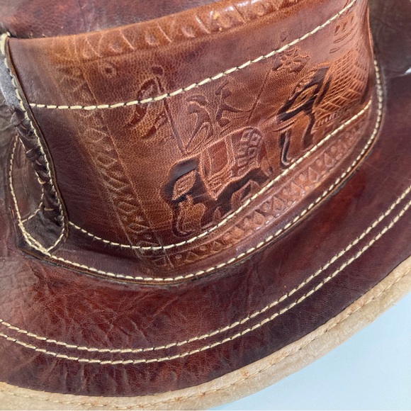 Unique Leather Gambler Hat with Elephant Embossing and Lacing - Picture 11 of 11